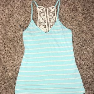 Light blue stripped tank with lace detail